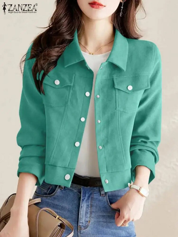 ZANZEA Kevadvintage OL Tööjakid Naistele Elegantne Soliidne Mantel Reväär Kaelus Pika Varrukaga Mantlid Naiste Vabaaja Peorõivad Oversize