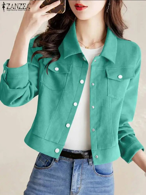 ZANZEA Kevadvintage OL Tööjakid Naistele Elegantne Soliidne Mantel Reväär Kaelus Pika Varrukaga Mantlid Naiste Vabaaja Peorõivad Oversize