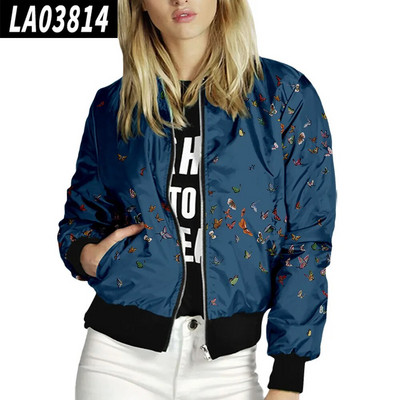 Naiste jakid Retrotrükiga Naistele Tõmblukuga Bomber Outwear Sügistopid pikkade varrukatega lühikesed õhukesed õhukesed vabaaja taskumantlid