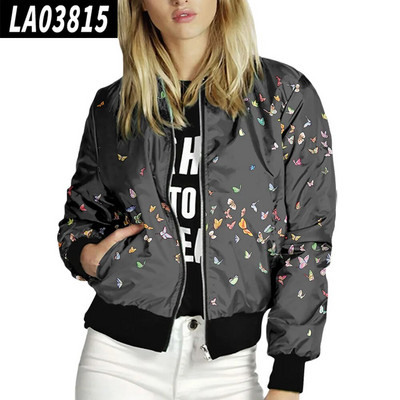 Naiste jakid Retrotrükiga Naistele Tõmblukuga Bomber Outwear Sügistopid pikkade varrukatega lühikesed õhukesed õhukesed vabaaja taskumantlid