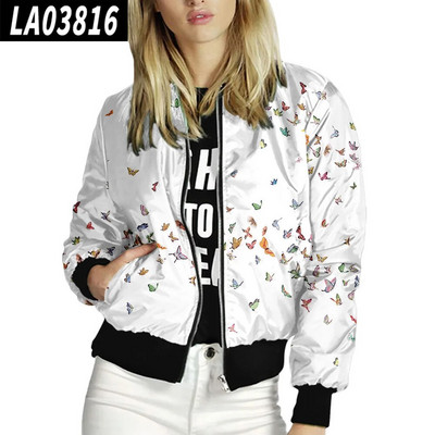Naiste jakid Retrotrükiga Naistele Tõmblukuga Bomber Outwear Sügistopid pikkade varrukatega lühikesed õhukesed õhukesed vabaaja taskumantlid