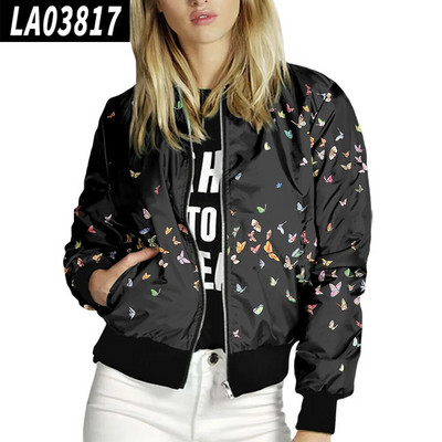 Naiste jakid Retrotrükiga Naistele Tõmblukuga Bomber Outwear Sügistopid pikkade varrukatega lühikesed õhukesed õhukesed vabaaja taskumantlid