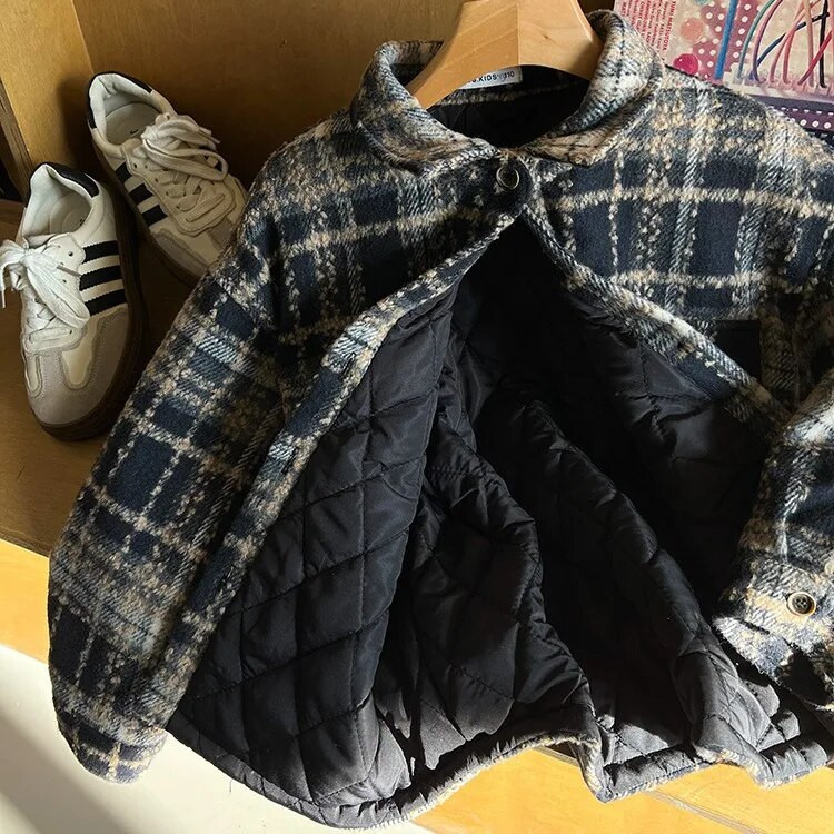 „Winter Kids“ mados pledas „Quilted Coat Boys“ storesnis šiltas striukė su apverčiama apykakle