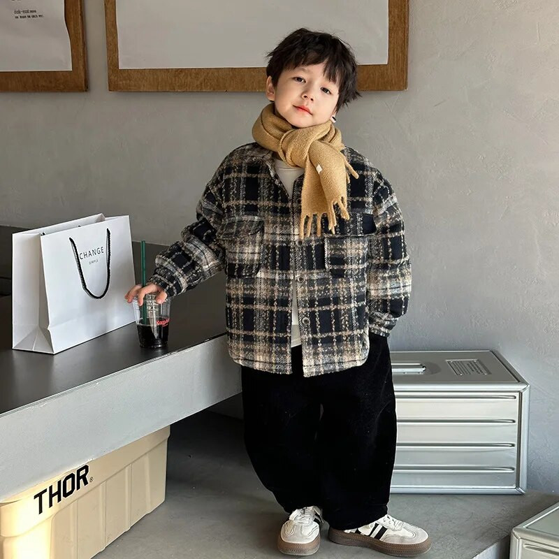 „Winter Kids“ mados pledas „Quilted Coat Boys“ storesnis šiltas striukė su apverčiama apykakle