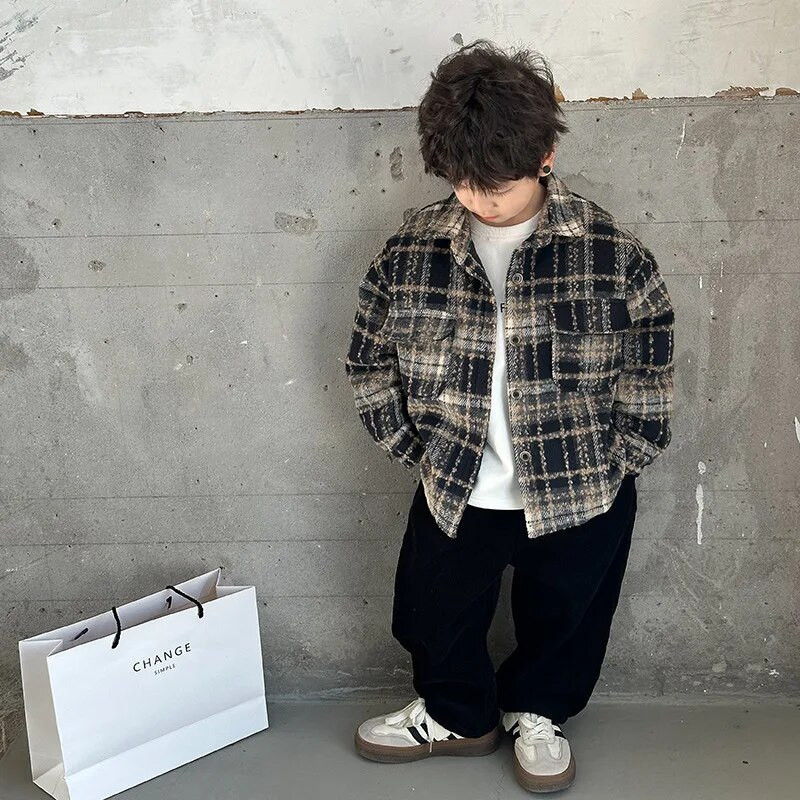 „Winter Kids“ mados pledas „Quilted Coat Boys“ storesnis šiltas striukė su apverčiama apykakle