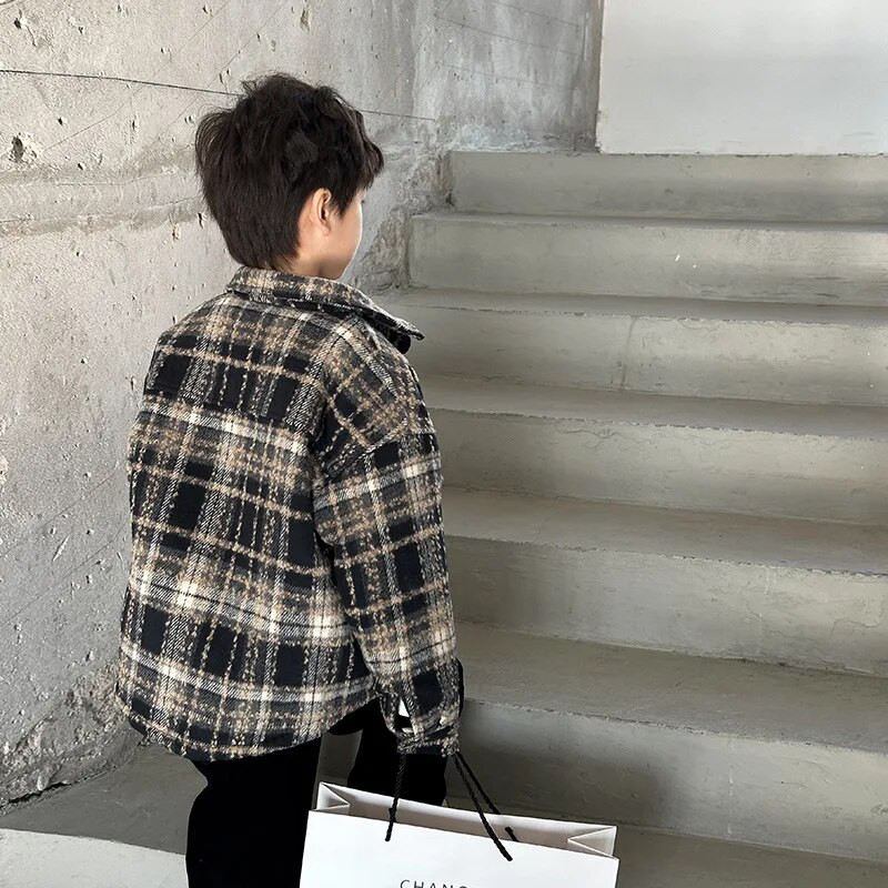 „Winter Kids“ mados pledas „Quilted Coat Boys“ storesnis šiltas striukė su apverčiama apykakle