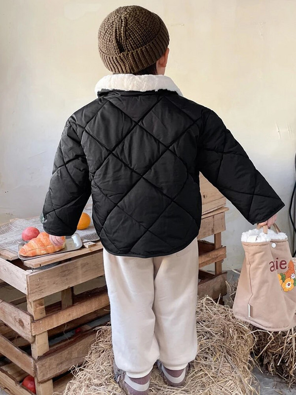 Žiemos mergaitė kūdikiui stora medvilninė striukė triušio kailinė apykaklės paltas trumpas dygsniuotas švarkas berniukui šilti viršutiniai drabužiai vaikams lauke, kasdieniai drabužiai