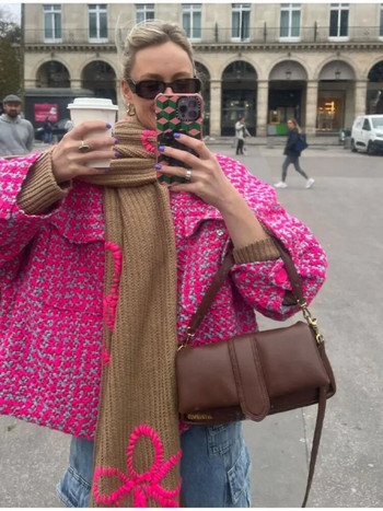 Реколта Дамско розово удебелено яке Есен Зима Едноредни палта с дълъг ръкав Ежедневно модно улично палто