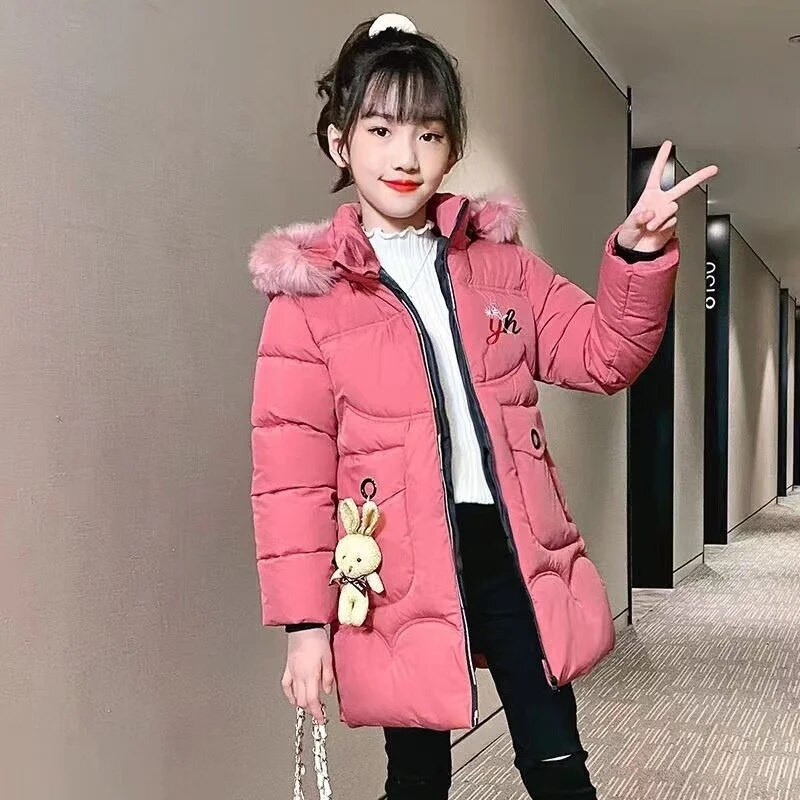 -30℃ Zimné hrubé kabáty Nové detské s kapucňou, flísové teplé vrchné oblečenie, kašmírové prešívané bundy, chlapci a dievčatá, bavlnené oblečenie 5-12 rokov