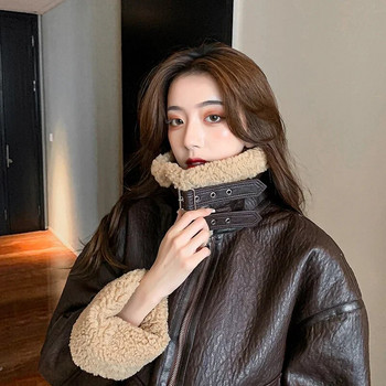 2023 Νέα γυναικεία μόδα Χοντρό ζεστό ψεύτικο δέρμα παλτό με κουβερτούρα με μακρύ μανίκι τσεπάκι με μακρυμάνικο τσεπάκι Γυναικεία πανωφόρια κομψά μπλουζάκια