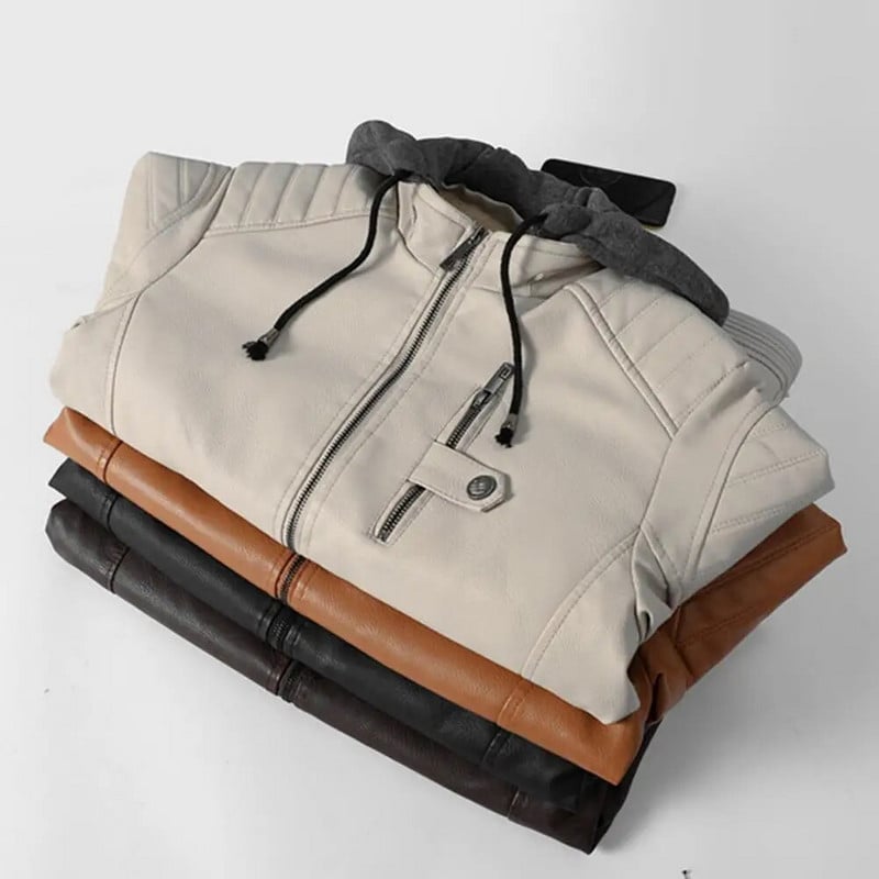 Pánska bunda z fleecovej podšívky s kapucňou z umelej kože, plus veľkosť, motocyklová bunda, motorkársky kabát, jeseň/zima, vetrovka do práce