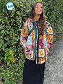 Dámska módna bunda s dlhým rukávom a vreckami s okrúhlym výstrihom a vreckami na jar 2024, elegantná jarná bunda s potlačou a zipsom