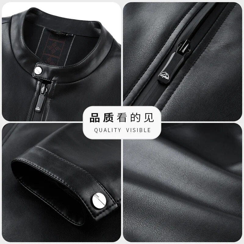 Pánska zimná kožená motocyklová bunda z ovčej kože s golierom na zips, retro zelená, módna ležérna kožená bunda