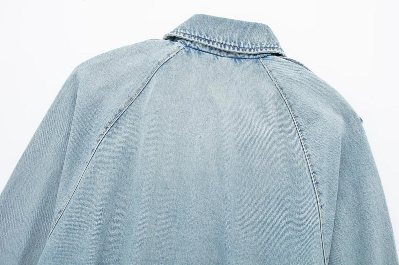 Trenci de denim decupat pentru femei Trenciuri scurte supradimensionate Jachete scurte de dama cu maneca lunga libera