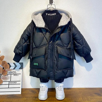 Νέο χειμωνιάτικο μεσαίο και μεγάλο παιδικό πουπουλένιο μπουφάν με βαμβακερό βαμβάκι Boy\'s jacket Παλτό με βελούδινη επένδυση με πολλές τσέπες