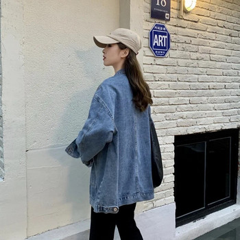 Есенни модерни свободни дамски дънкови якета Класически еднобортни големи джобове BF Style Vintage Jean Coat Oversize
