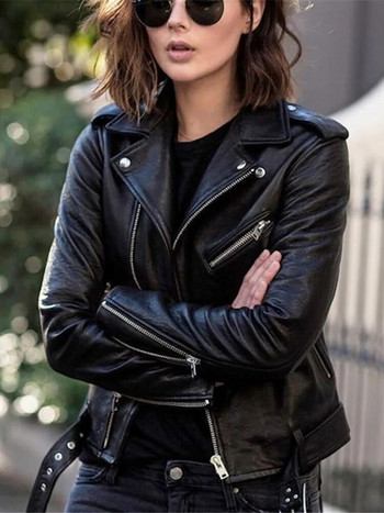 S 5XL Νέο φθινοπωρινό ανοιξιάτικο γυναικείο κοντό σακάκι από PU Slim Fashion Punk Outwear Δερμάτινο μπουφάν μοτοσικλέτας casual παλτό