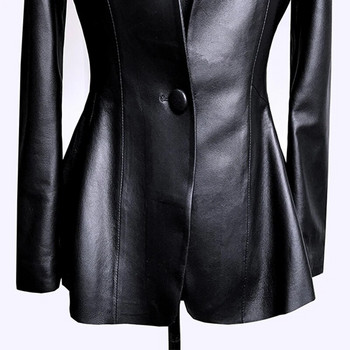 Lautaro Φθινοπωρινό μαύρο λεπτό μαλακό δερμάτινο μπουφάν Pu γυναικείο μπουφάν με βαθύ V λαιμόκοψη μακριά φουσκωτά μανίκια Κομψό, πολυτελές φούστες σακάκι μόδας 2021