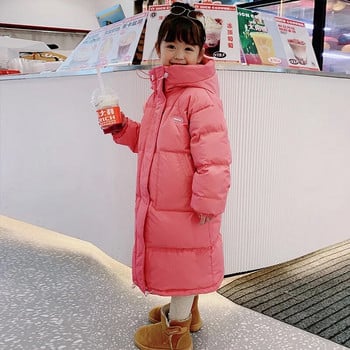 3-12 години зимно пухено яке за момичета, дълго стилно едноцветно модно парка, горно облекло с качулка и цип, подарък за рожден ден, детски дрехи