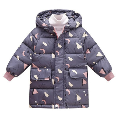 Zimná nová detská maskáčová páperová bunda s veľkým vlneným golierom pre chlapcov a dievčatá, stredne dlhá a dlhá bavlnená bunda, zahustený teplý kabát
