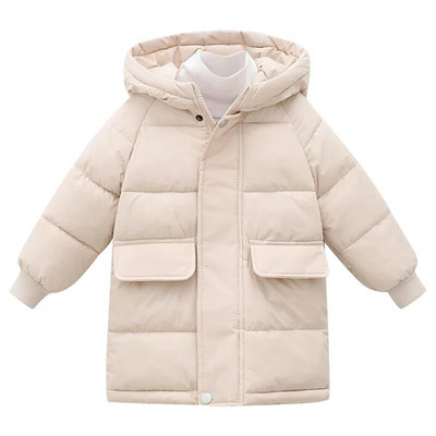 Zimná nová detská maskáčová páperová bunda s veľkým vlneným golierom pre chlapcov a dievčatá, stredne dlhá a dlhá bavlnená bunda, zahustený teplý kabát