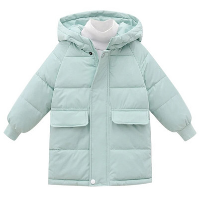 Zimná nová detská maskáčová páperová bunda s veľkým vlneným golierom pre chlapcov a dievčatá, stredne dlhá a dlhá bavlnená bunda, zahustený teplý kabát