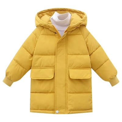 Zimná nová detská maskáčová páperová bunda s veľkým vlneným golierom pre chlapcov a dievčatá, stredne dlhá a dlhá bavlnená bunda, zahustený teplý kabát
