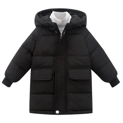 Zimná nová detská maskáčová páperová bunda s veľkým vlneným golierom pre chlapcov a dievčatá, stredne dlhá a dlhá bavlnená bunda, zahustený teplý kabát