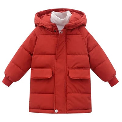 Zimná nová detská maskáčová páperová bunda s veľkým vlneným golierom pre chlapcov a dievčatá, stredne dlhá a dlhá bavlnená bunda, zahustený teplý kabát