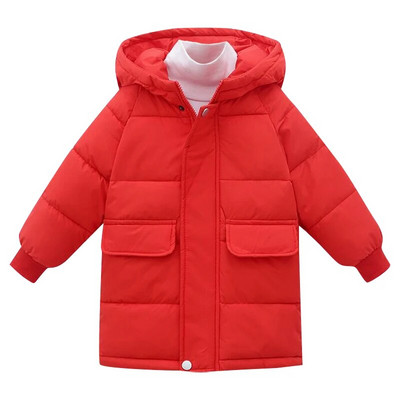 Zimná nová detská maskáčová páperová bunda s veľkým vlneným golierom pre chlapcov a dievčatá, stredne dlhá a dlhá bavlnená bunda, zahustený teplý kabát