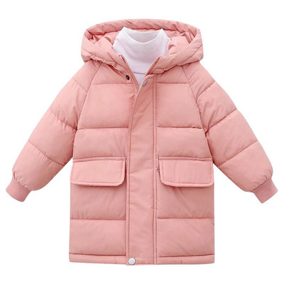 Zimná nová detská maskáčová páperová bunda s veľkým vlneným golierom pre chlapcov a dievčatá, stredne dlhá a dlhá bavlnená bunda, zahustený teplý kabát