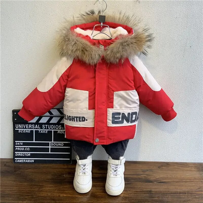 Iarna Baieti Caldura Impermeabil Fleece Captusita Mantouri de zapada Bumbac Gluga de blana pentru bebelusi Jachete termice Parka Copii Tinute pentru copii 1-9 ani