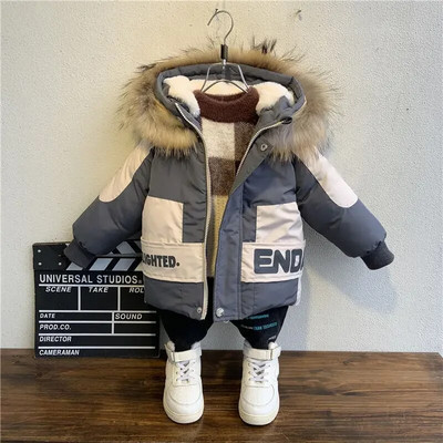 Iarna Baieti Caldura Impermeabil Fleece Captusita Mantouri de zapada Bumbac Gluga de blana pentru bebelusi Jachete termice Parka Copii Tinute pentru copii 1-9 ani