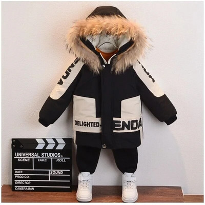 Iarna Baieti Caldura Impermeabil Fleece Captusita Mantouri de zapada Bumbac Gluga de blana pentru bebelusi Jachete termice Parka Copii Tinute pentru copii 1-9 ani