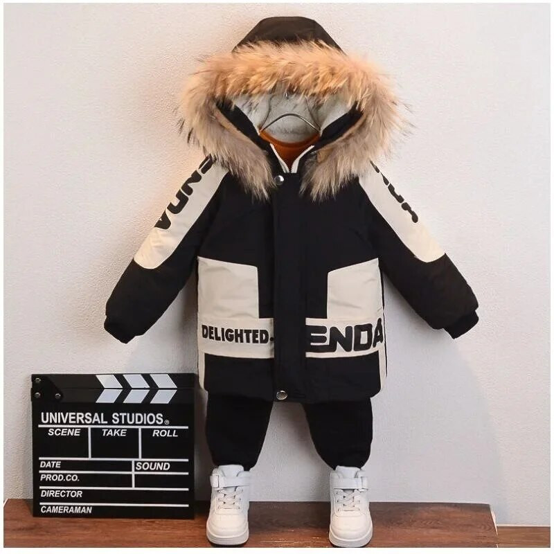 Iarna Baieti Caldura Impermeabil Fleece Captusita Mantouri de zapada Bumbac Gluga de blana pentru bebelusi Jachete termice Parka Copii Tinute pentru copii 1-9 ani