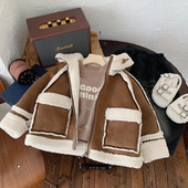 Stredne dlhá obojstranná kožušinová bunda pre chlapcov, zahustená teplá vetrovka, zamatová kapucňa, vrchné oblečenie z kórejskej voľnej bavlny