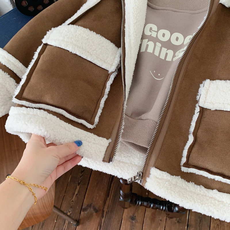 Stredne dlhá obojstranná kožušinová bunda pre chlapcov, zahustená teplá vetrovka, zamatová kapucňa, vrchné oblečenie z kórejskej voľnej bavlny