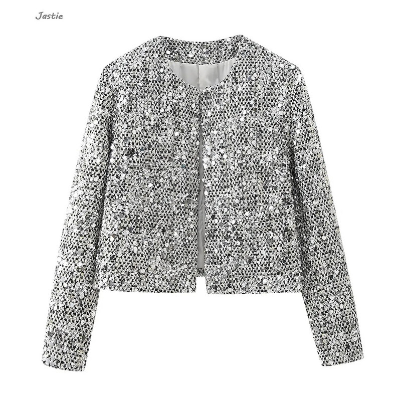 2024 Νέο γαλλικό τουίντ παγιέτες γυναικείο μπουφάν στρογγυλή λαιμόκοψη μακρυμάνικο χαλαρό casual fashion κοστούμι σακάκι