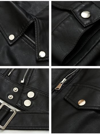 Sungtin Дамско свободно яке от изкуствена кожа Черно меко яке от изкуствена кожа Street Moto Biker Кожено палто Яке Дамско ежедневно връхно облекло