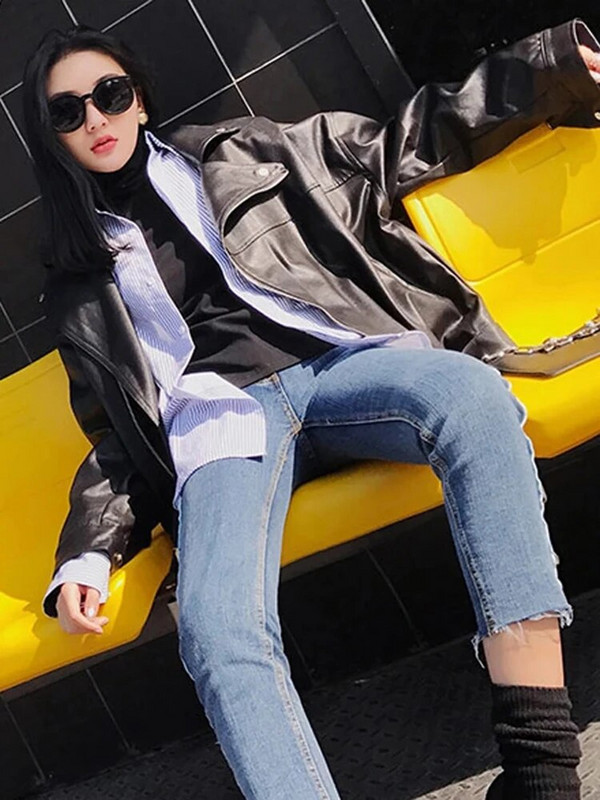 Sungtin női laza pu bőrdzseki fekete puha műbőr dzseki utcai motoros motoros bőrkabát női alkalmi felsőruházat