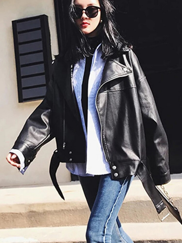 Sungtin női laza pu bőrdzseki fekete puha műbőr dzseki utcai motoros motoros bőrkabát női alkalmi felsőruházat