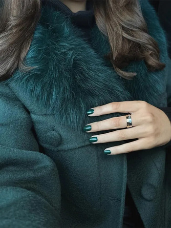 Зимно луксозно вълнено яке с лисича кожа, модно дамско едноредно джобове, топло палто с дълъг ръкав 2023 г. Улични женски палта