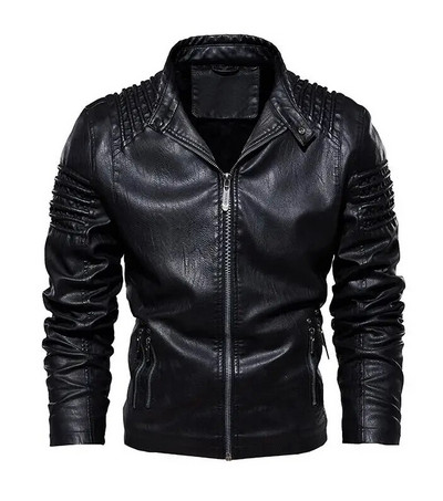 Meeste talvine nahkjakk Mootorratturi nahkmantlid Meeste ülerõivad Mood Soe paks kunstvillane voodriga jope M-5XL