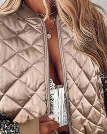 Γυναικεία χειμωνιάτικα μπουφάν 2023 Contrast Sequin Puffer Σχέδιο φερμουάρ γιακά μπέιζμπολ Casual καθημερινά μακρυμάνικα ρούχα Streetwear
