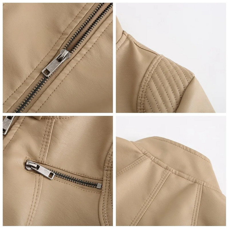 Dámska motocykel motorkárska bunda na zips, jesenná jar, motocyklová bunda z umelej kože 2023, čierna, červená, kávová, marhuľová, Chaqueta Cuero Mujer