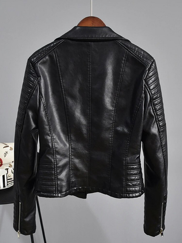 Naiste kunstnahast jope, voodipesu krae, mootorratas, must punkar, naiste neet, tõmblukk, ülerõivad