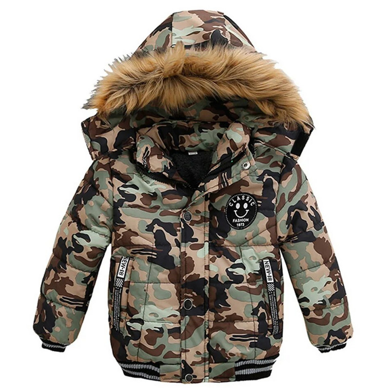 Poiste jakk Talvine paksendatud kapuutsiga karusnahast krae, tuulepluus, soojapidav mantel, talub tugevat külma, laste ülerõivad