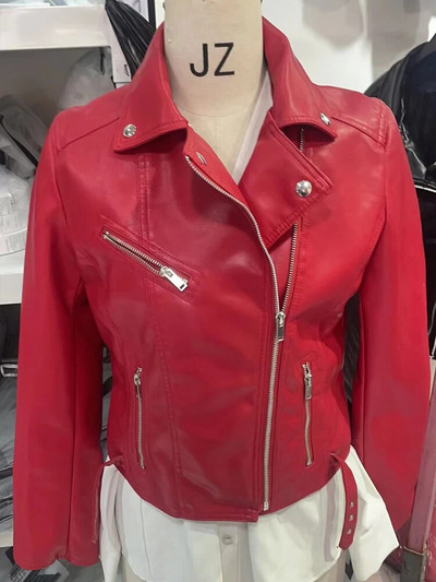 Naujas prekės ženklas Winter Autumn Green Motociklo odinės striukės Rožinė odinė striukė moteriška odinė striukė plona PU striukė Oda