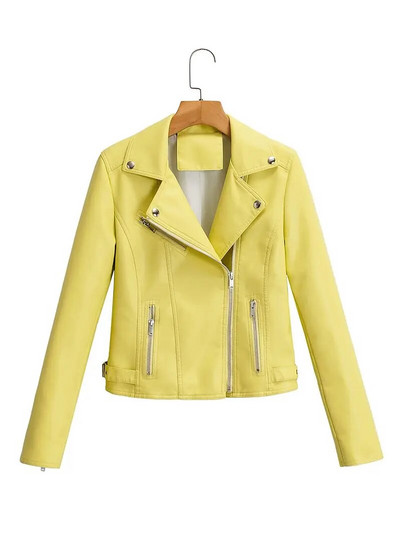 Naujas prekės ženklas Winter Autumn Green Motociklo odinės striukės Rožinė odinė striukė moteriška odinė striukė plona PU striukė Oda