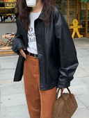 Jachetă vintage din PU pentru femei High Street Techwear Pardesiu supradimensionat din piele artificială Jachetă moto Punk Casual decupat îmbrăcăminte exterioară